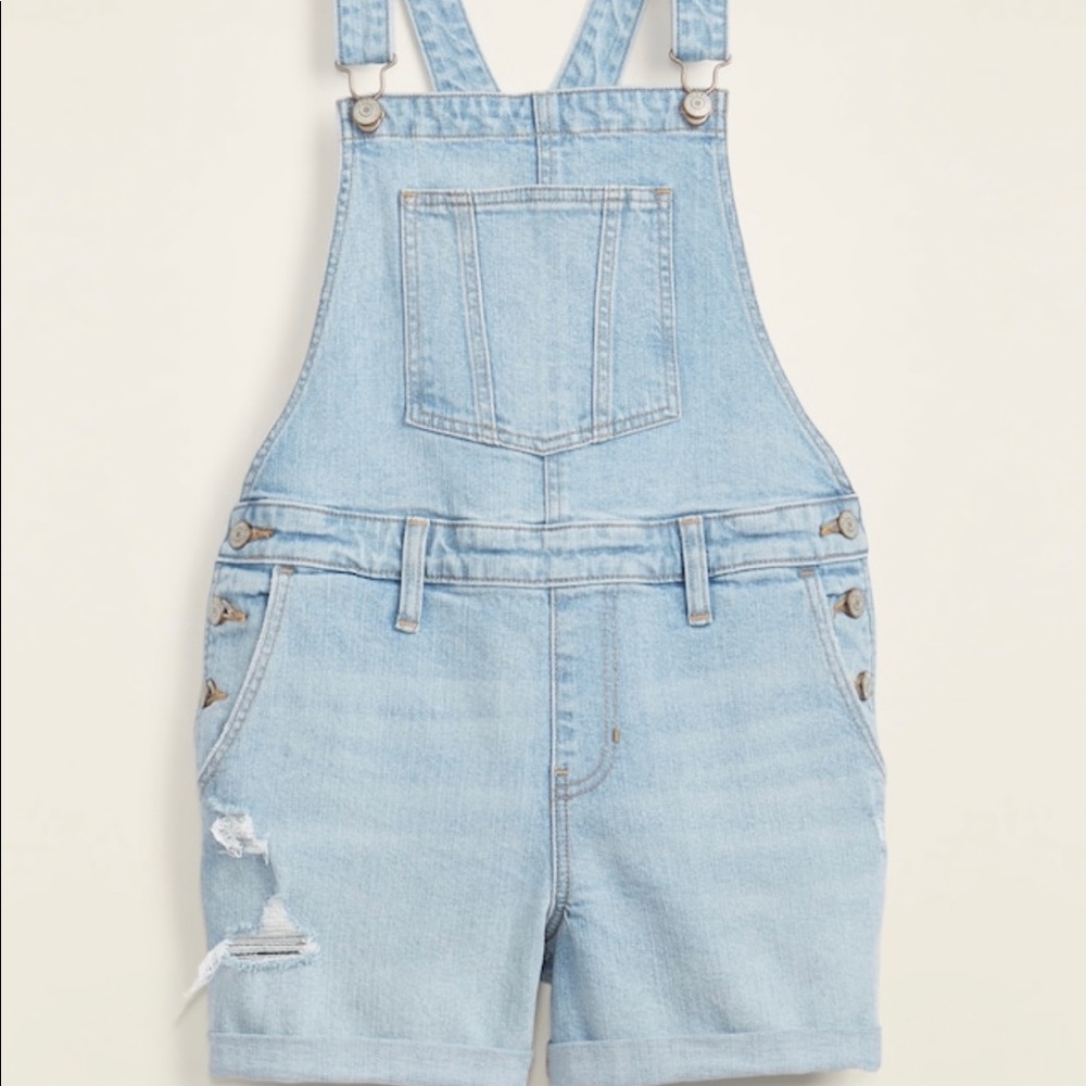 Old Navy Distress Light Wash Jean Shortalls Women